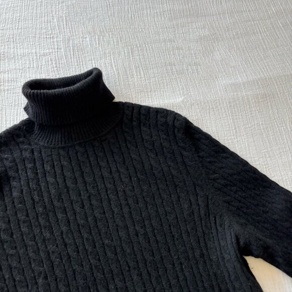 Charter Club cashmere sweater black turtleneck cable knit - Picture 3 of 9